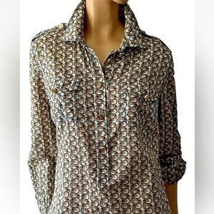 Tory Burch Elephant print blouse tunic size 2 with flaws